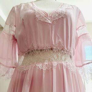 Michele Laperle Pink Tiered Maxi Dress Lace Women’s Size S Coquette Spring